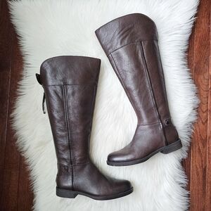 Franco Sarto Christine Wide Calf Equestrian Brown Leather Knee-High Boots, 7.5M